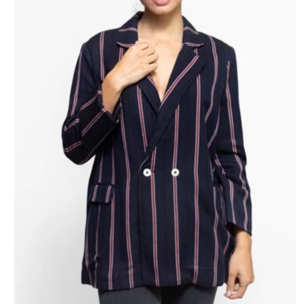 THE GREAT. Academy Blazer Oxford Stripe Size 1 Relaxed Fit Brushed Twill Soft